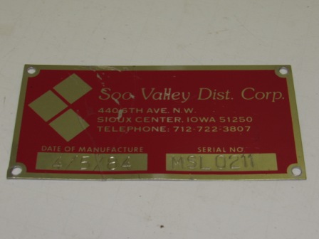 Soo Valley Dist Corp Cabinet Plate (Item #7) $19.99